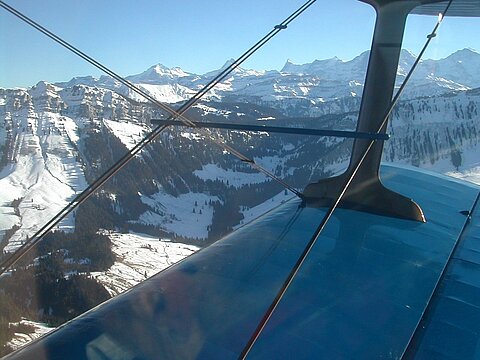 Im Simmental Blick auf Schreckhorn und Finsterarhorn.