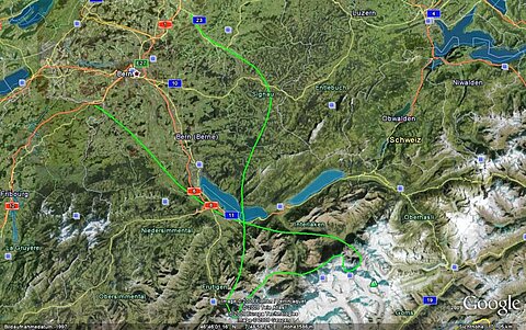 Ein Passagier installierte ein GPS und zeichnete unseren Flugweg auf.