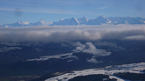 Wetterhorn, Schreckhorn, Finsterarhorn, Eiger, Mönch und Jungfrau.